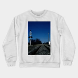 Train crossing in a rural setting Crewneck Sweatshirt